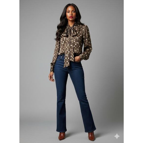 Vintage Givenchy Shirt Womens Size 4 Brown Silk Polka Dot Tie Neck Blouse 80s - Picture 1 of 10